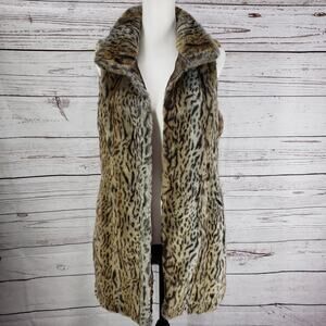 Luciano Dante Faux Fur Cheetah Print Front Pockets Vest Size Small